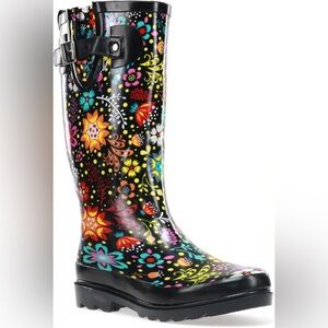 Size 10 Ladies Western Chief Black Floral Rain Boots